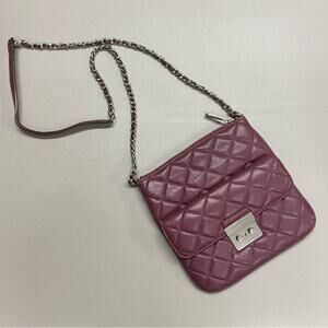 Michael Kors Crossbody Purse Butter Soft Leather Quilted Zip Chain Strap Purple